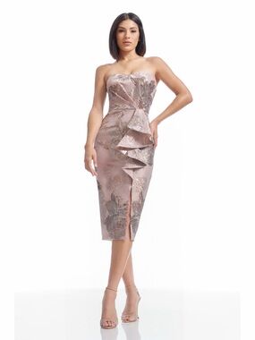 NWT‎ Dress The Population Kieron Rose Gold Multi Jacquard Strapless Dress